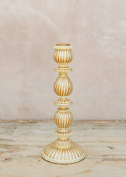 Books Striped Candle Holder in Cream and Gold, 30cm