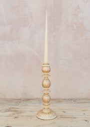 Bungalow Striped Candle Holder in Cream and Gold, 30cm