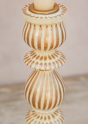 Bungalow Striped Candle Holder in Cream and Gold, 30cm