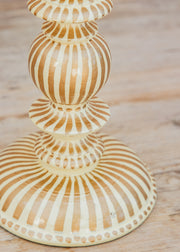 Bungalow Striped Candle Holder in Cream and Gold, 30cm