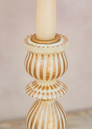 Bungalow Striped Candle Holder in Cream and Gold, 30cm