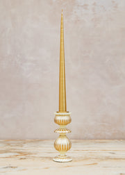 Bungalow Striped Candle Holder in Cream and Gold, 15cm