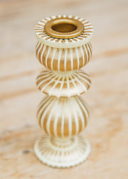 Bungalow Striped Candle Holder in Cream and Gold, 15cm