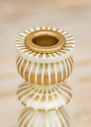 Bungalow Striped Candle Holder in Cream and Gold, 15cm