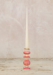 Bungalow Striped Candle Holder in White and Red, 15cm