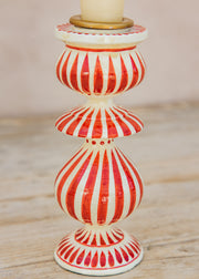 Bungalow Striped Candle Holder in White and Red, 15cm