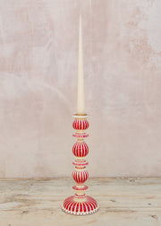 Bungalow Striped Candle Holder in White and Red, 30cm