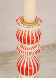 Bungalow Striped Candle Holder in White and Red, 30cm
