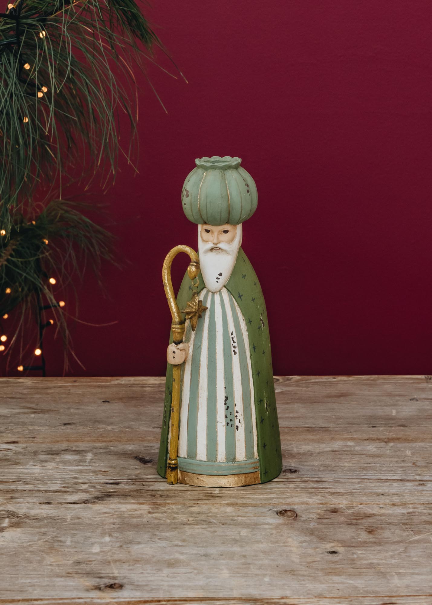 Wise King with Green Headdress Candleholder