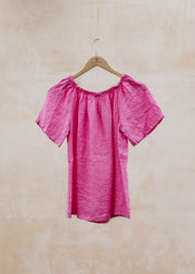 Burford Garden Co. Ellie Gathered Neckline Top in Pink