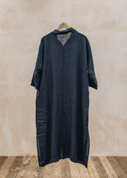 Burford Garden Co. Finty Oversized Long Shirt Dress in Dark Navy Linen