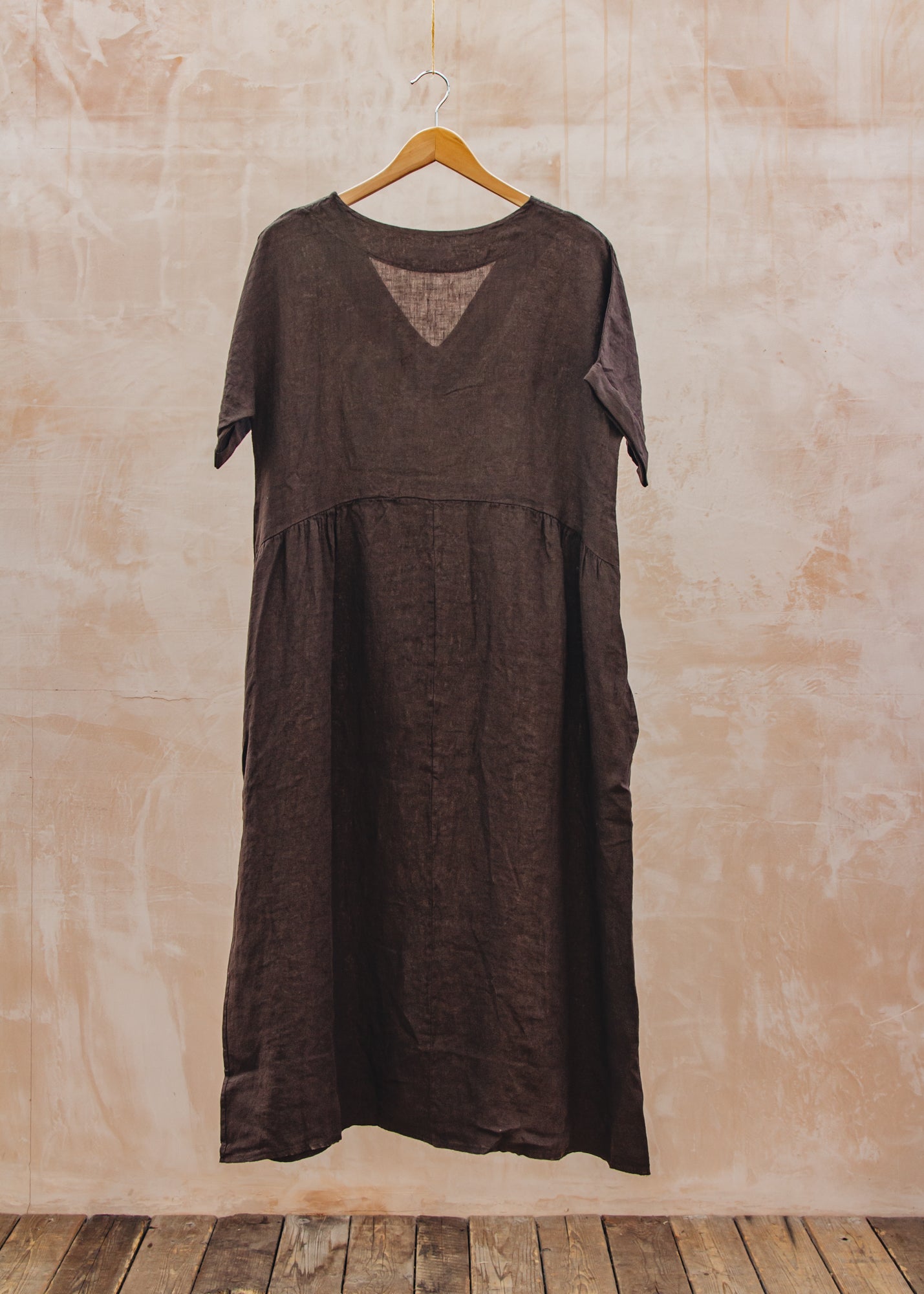 Burford Garden Co. Midi V-Neck Dress in Chocolate Brown