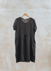 Round Neck Dress with Pockets in Chocolate Brown
