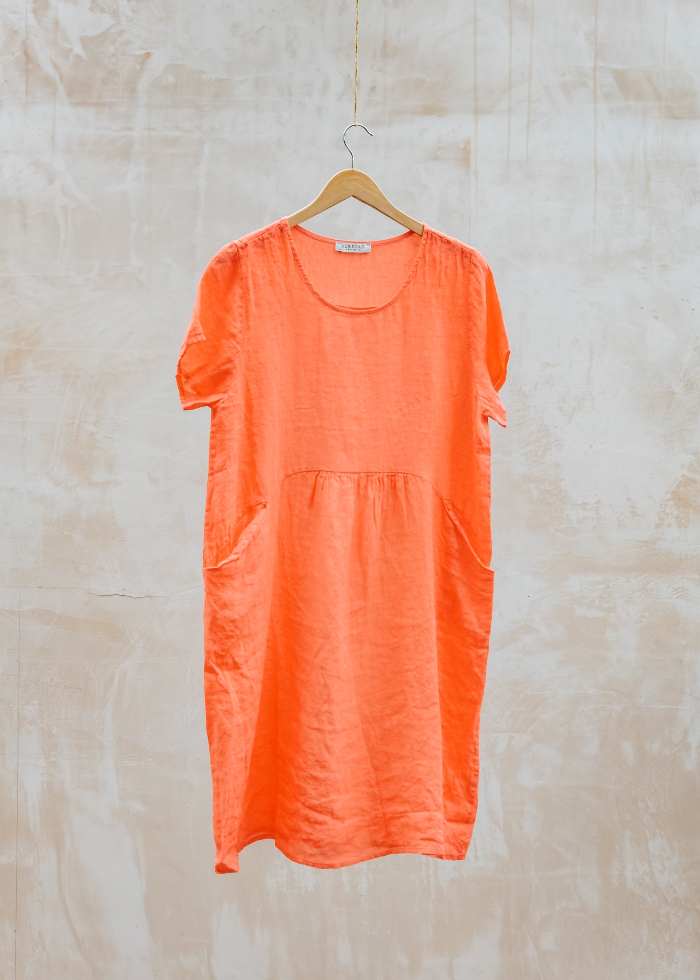 Round Neck Dress with Pockets in Coral