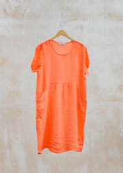 Round Neck Dress with Pockets in Coral