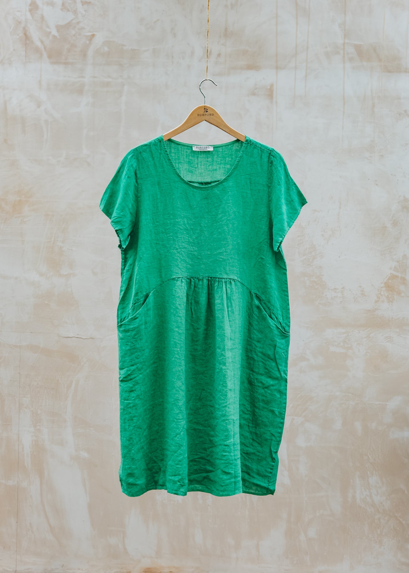 Round Neck Dress with Pockets in Verde