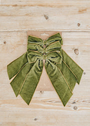 Burford Garden Co. Moss Green Velvety Gold Edged Bows, set of three