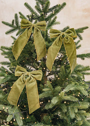Moss Green Velvety Gold Edged Bows, set of three