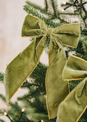 Burford Garden Co. Moss Green Velvety Gold Edged Bows, set of three