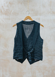 Burford Garden Co. Kitty Waistcoat in Dark Navy Linen