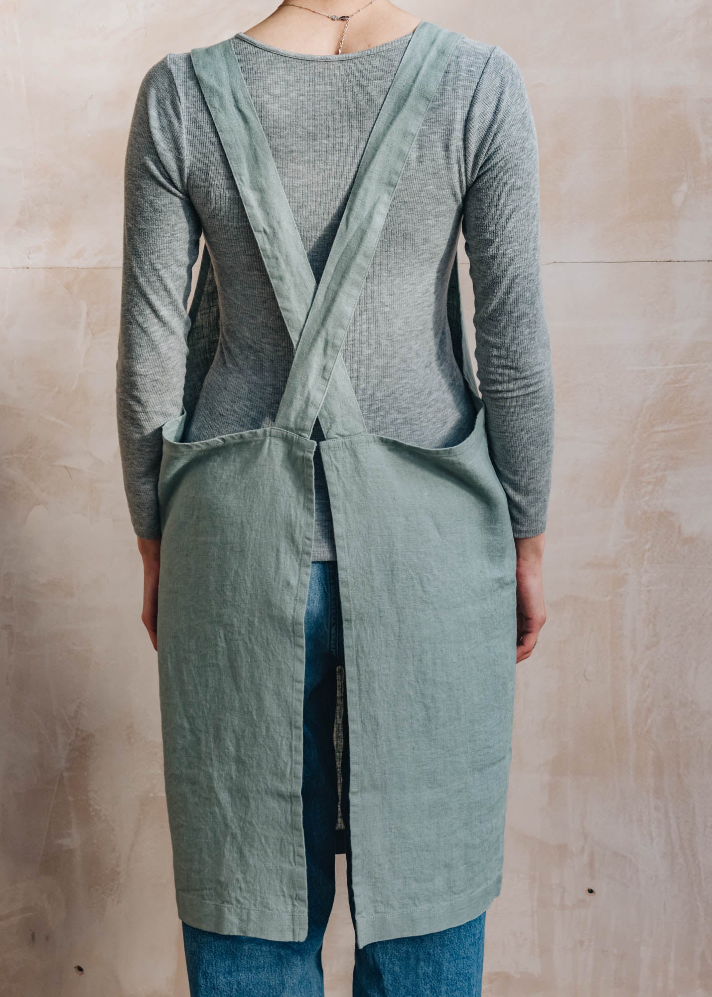 Baltic Flax Green Milieu Linen Crossback Apron