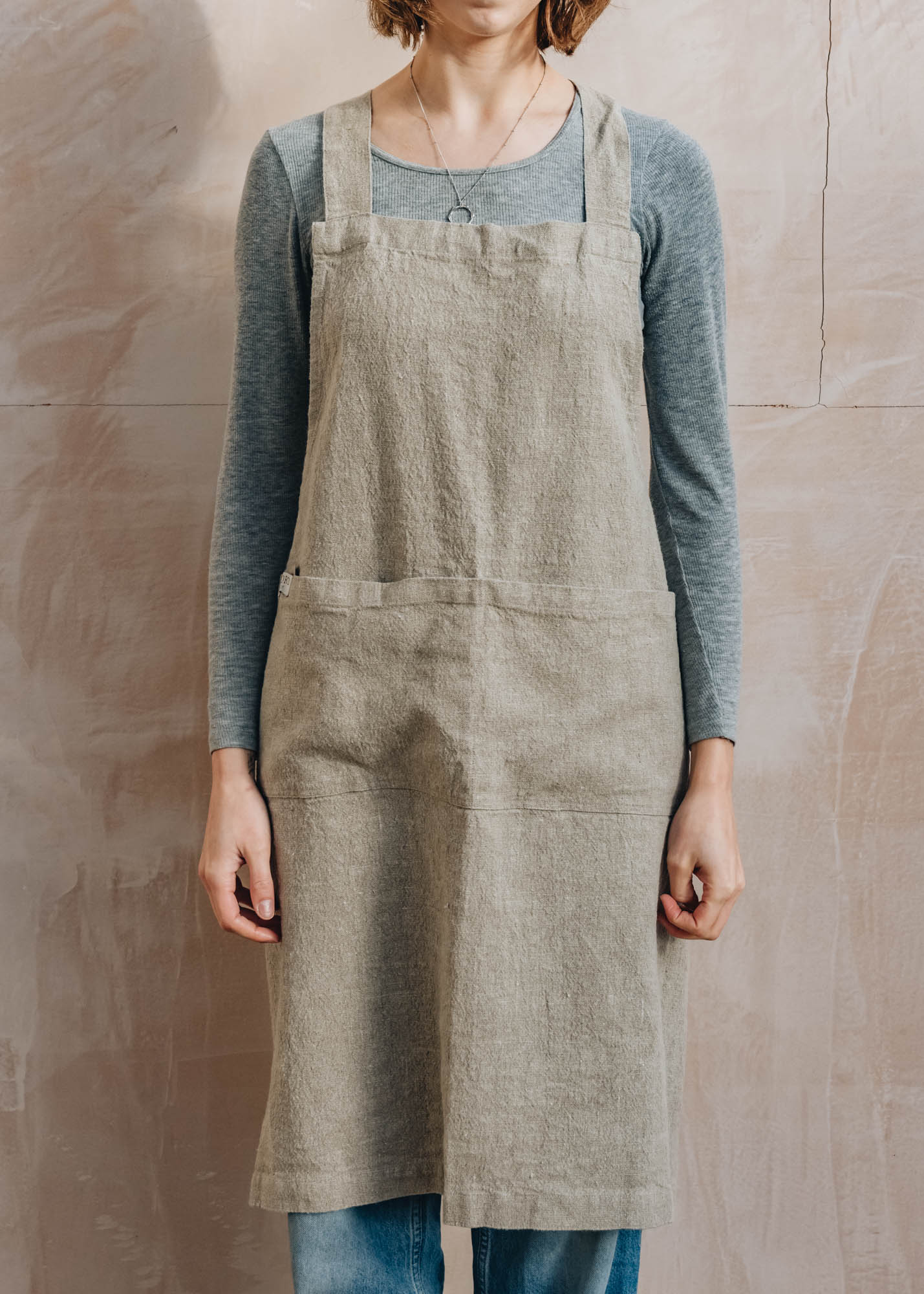 Textured Natural Linen Crossback Apron