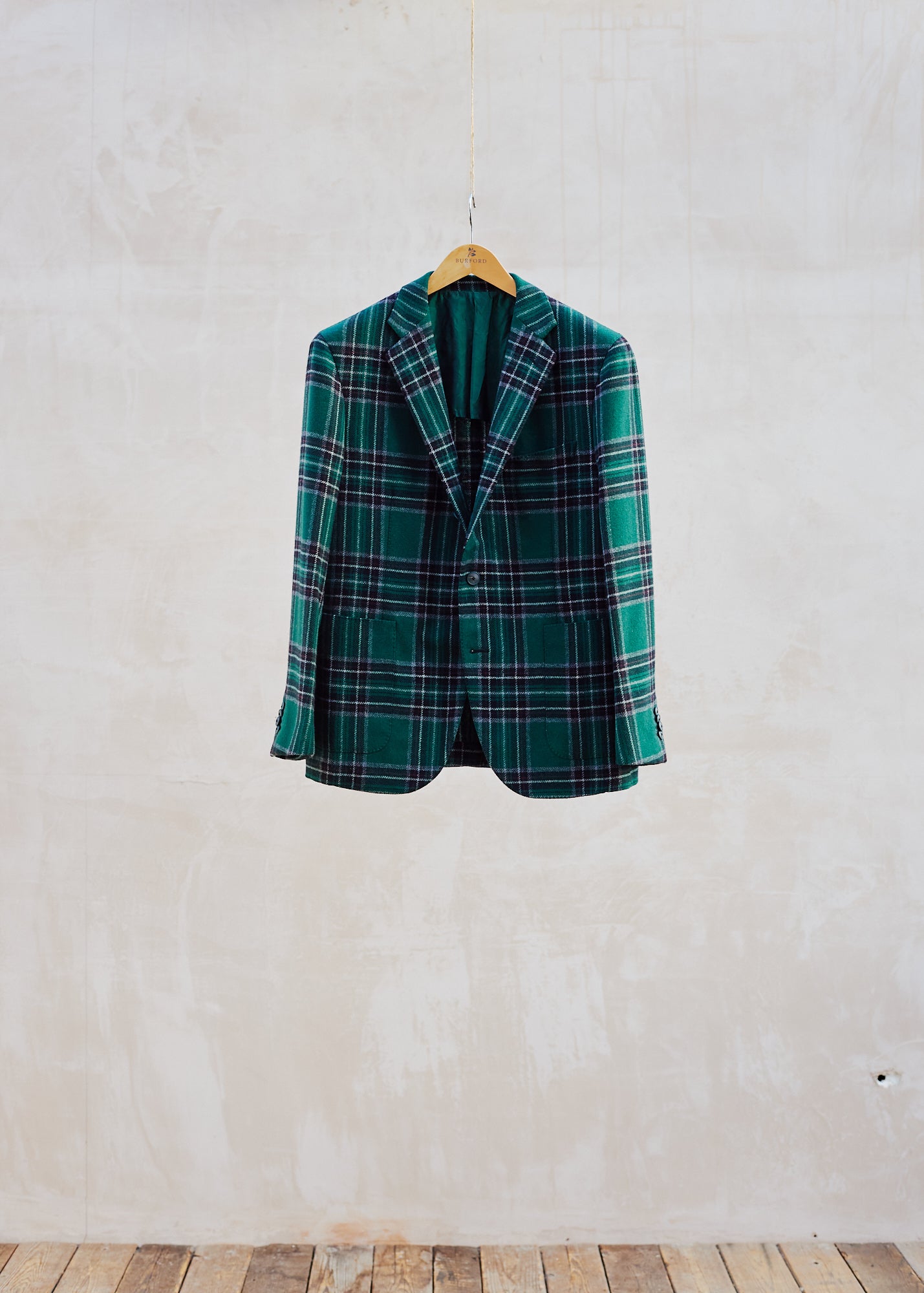 Kenny Ryder Caruso Green Checked Wool Blazer - L