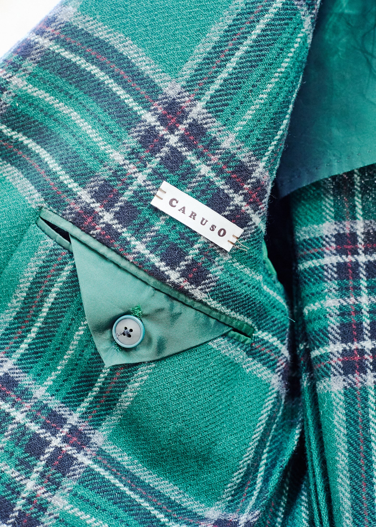 Kenny Ryder Caruso Green Checked Wool Blazer - L