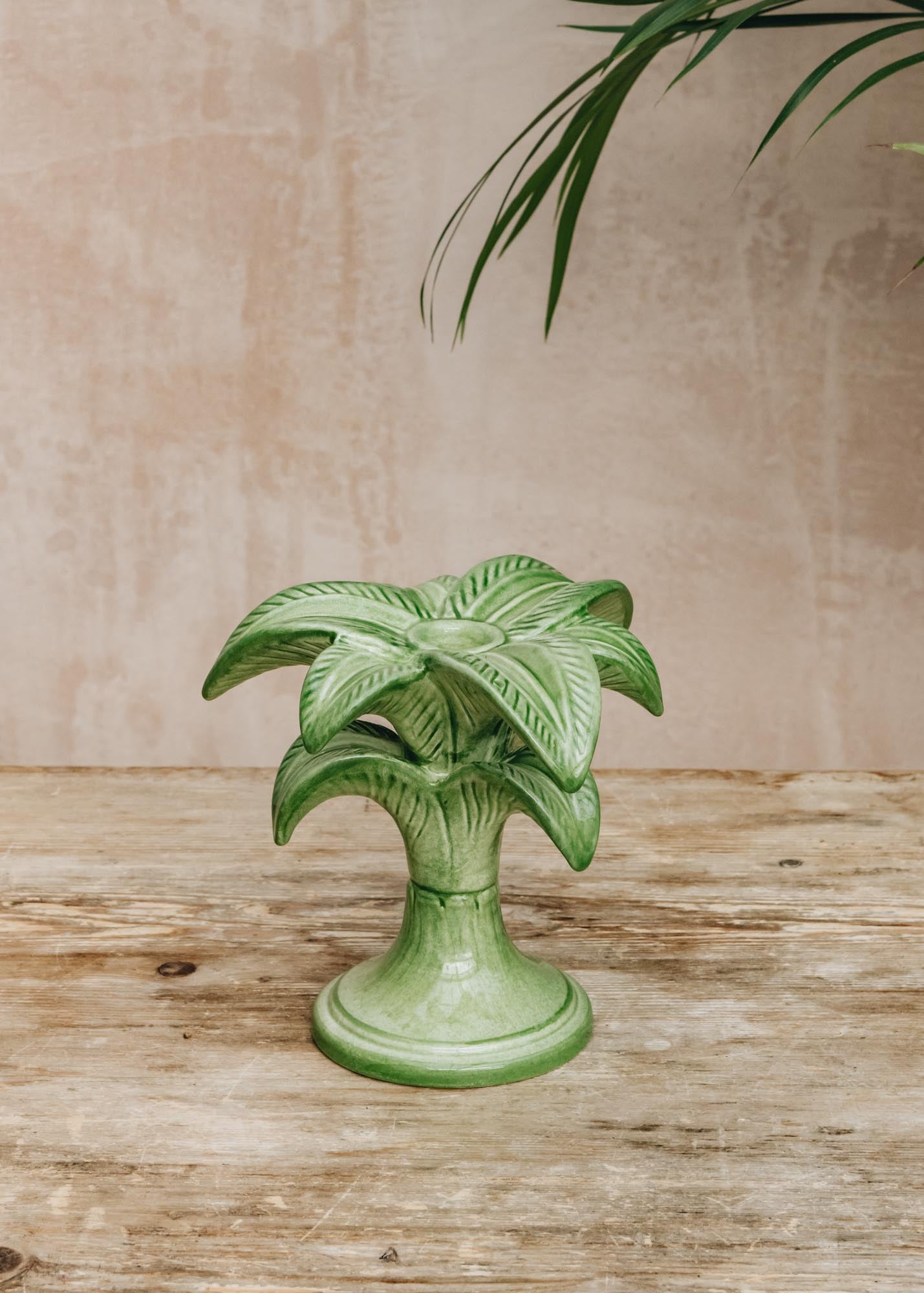 Les Ottomans Small Palm Green Ceramic Candleholder