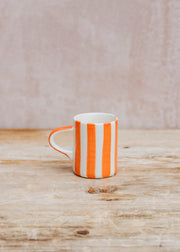 Musango Pottery Espresso Candy Stripe Mug in Tangerine