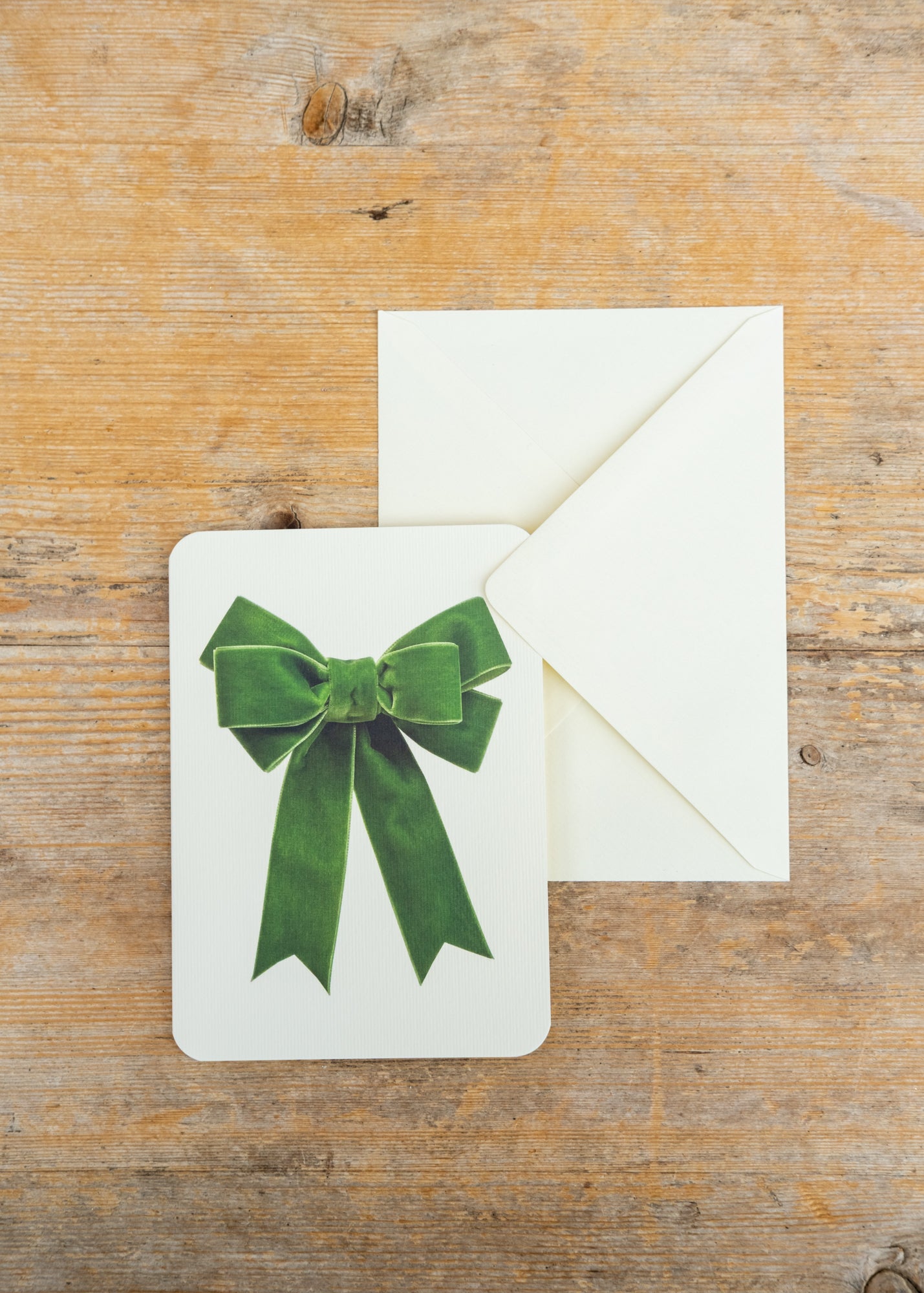 Green Velvet Bow Christmas Card