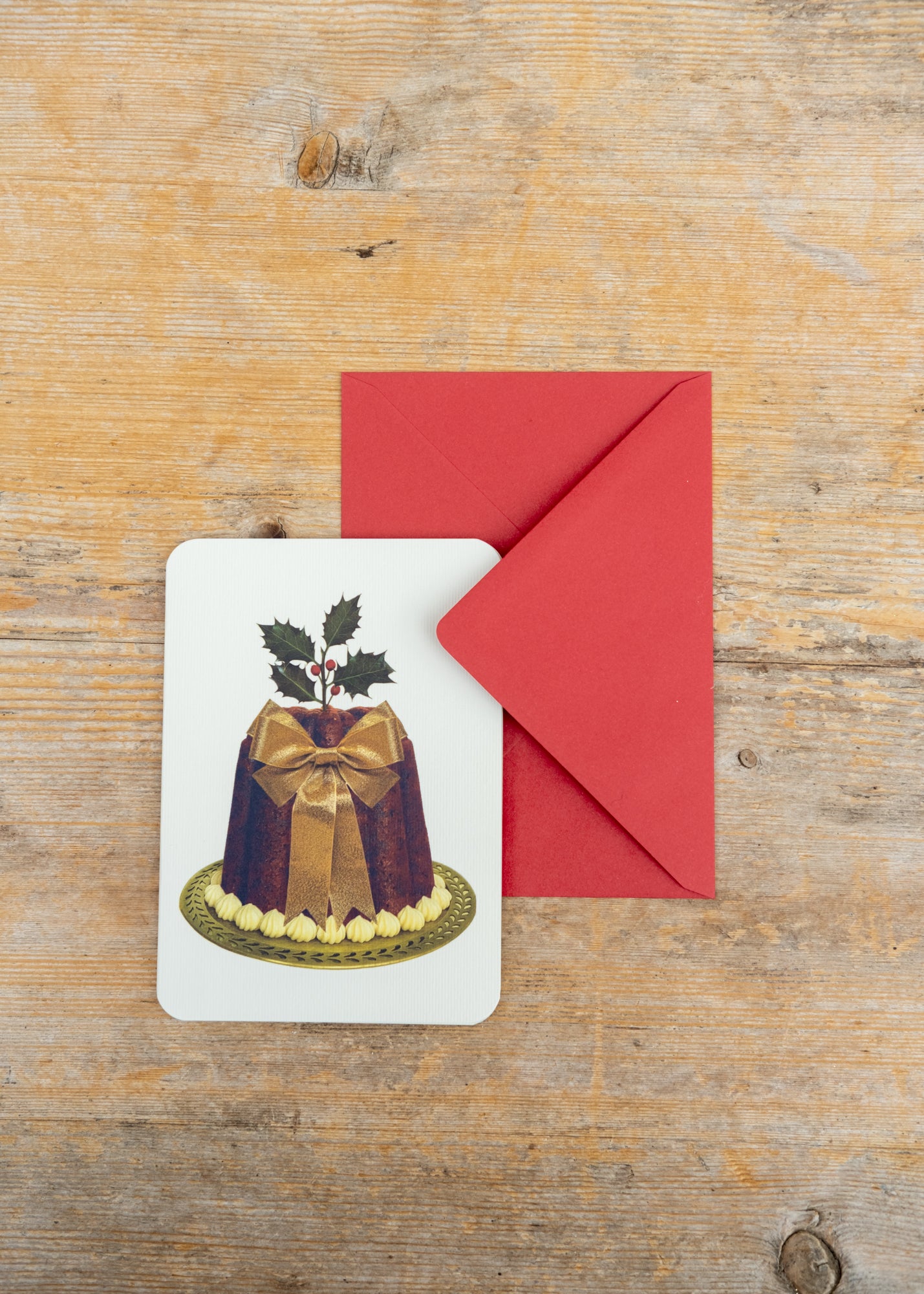 Plum Pudding with Gold Bow Christmas Card