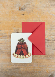 Plum Pudding with Red Tartan Bow Christmas Card