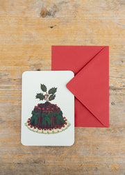 Plum Pudding with Three Green Bows Christmas Card