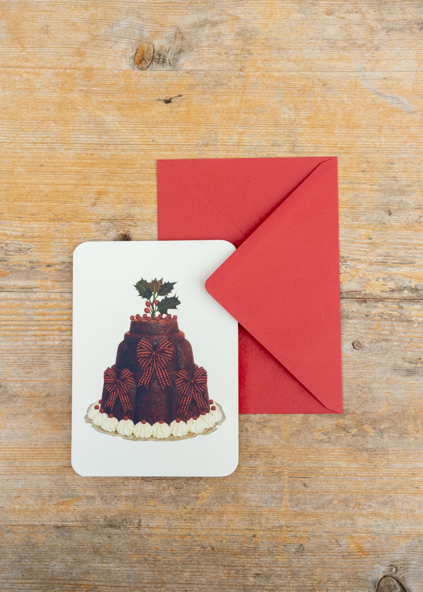 Plum Pudding with Three Red Bows Christmas Card