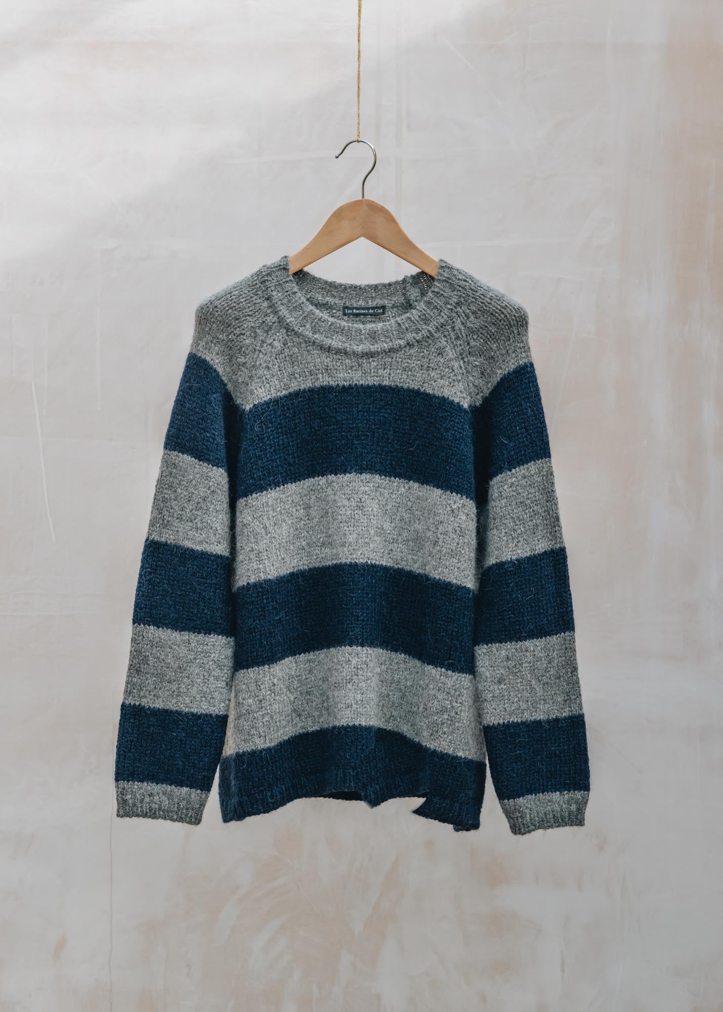 Les Racines du Ciel Caroll Round Neck Striped Sweater in Blue and Grey