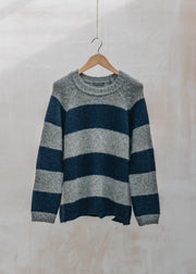 Les Racines du Ciel Caroll Round Neck Striped Sweater in Blue and Grey