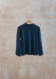 Boxy Mixed-Neckline Sweater in Navy