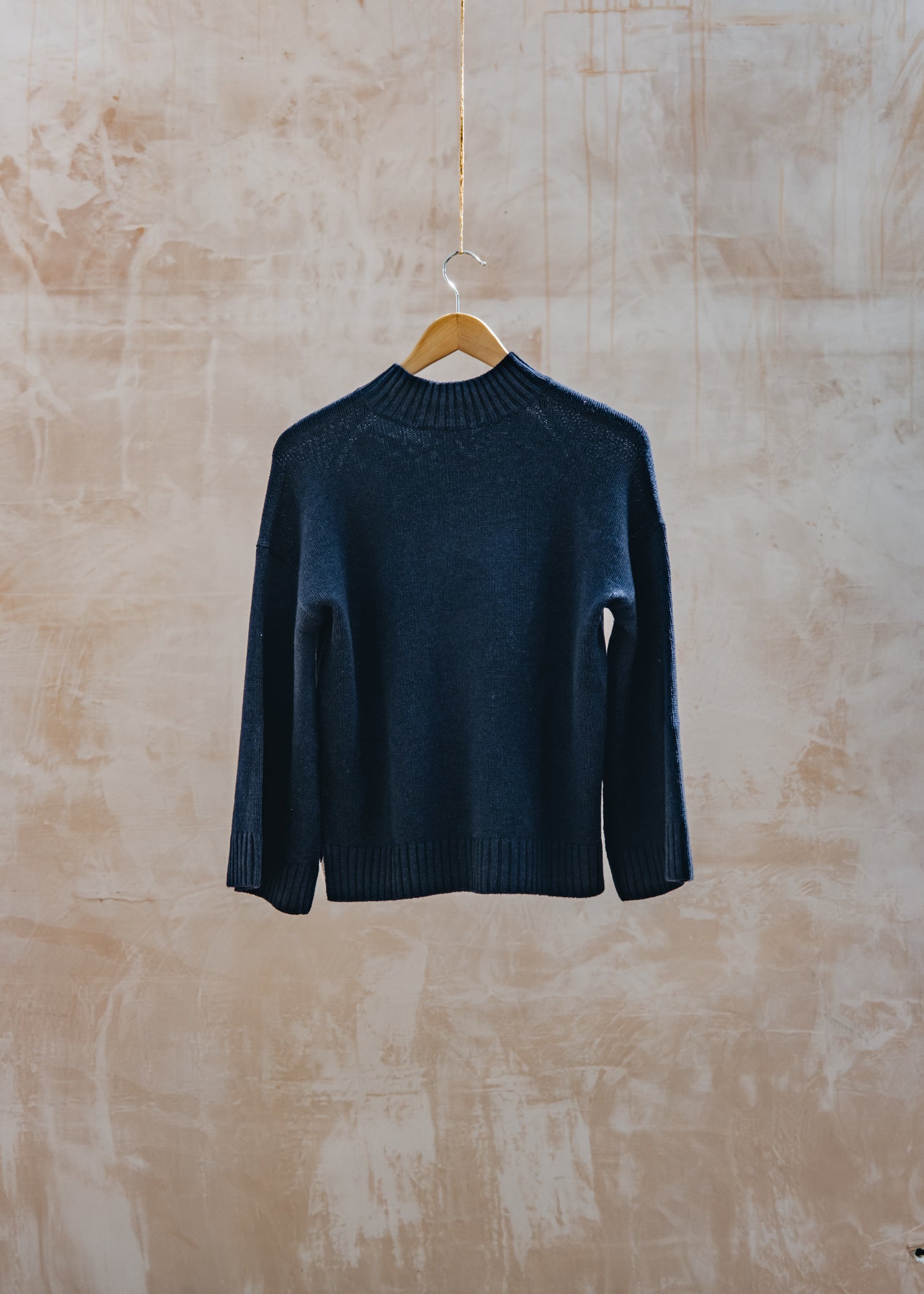 Cash-Ca Boxy Mixed-Neckline Sweater in Navy