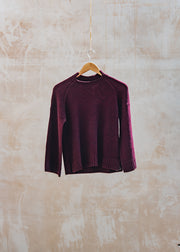 Boxy Mixed-Neckline Sweater in Plum