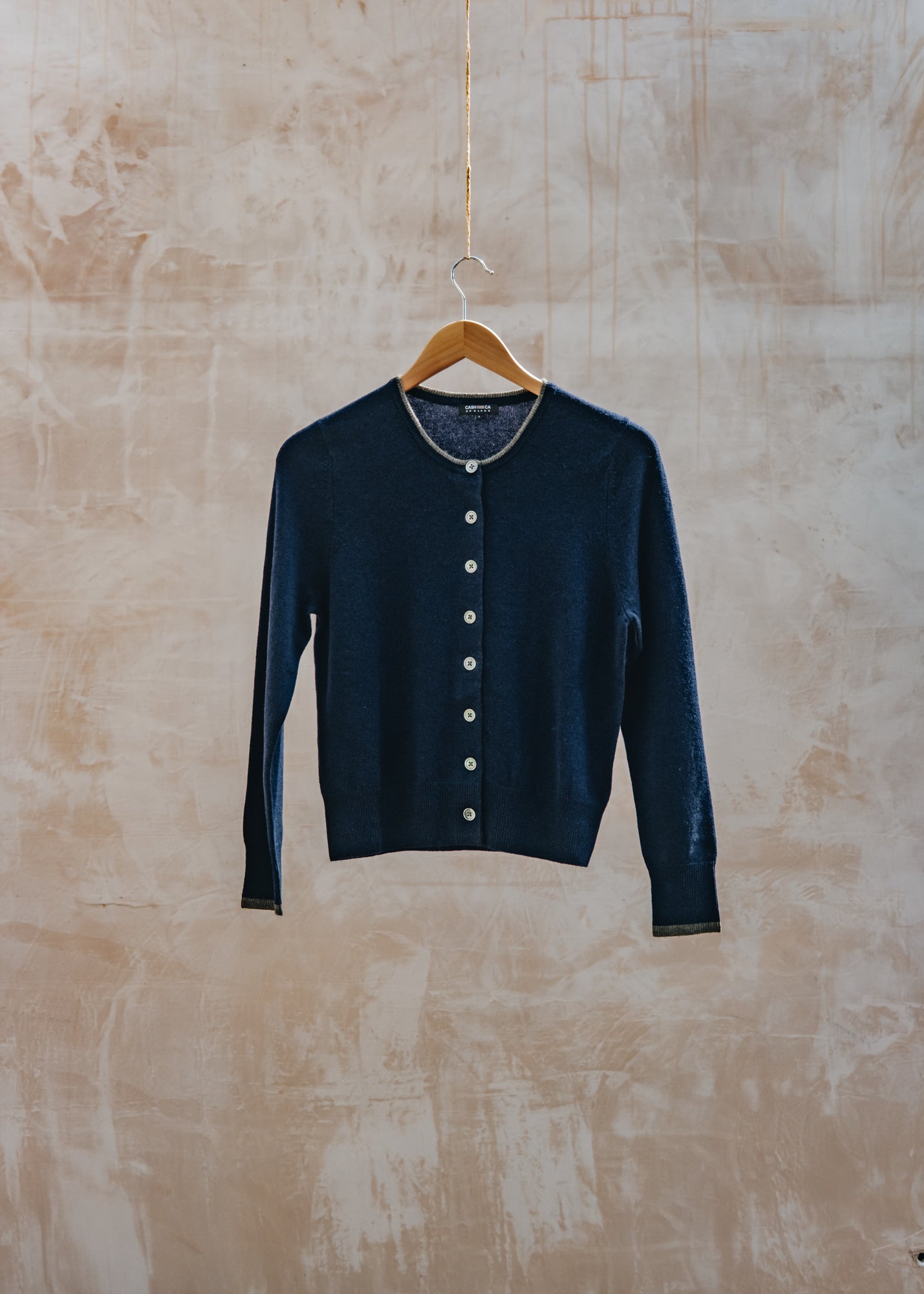 Cardigan Tipped Crew in Navy and Loden
