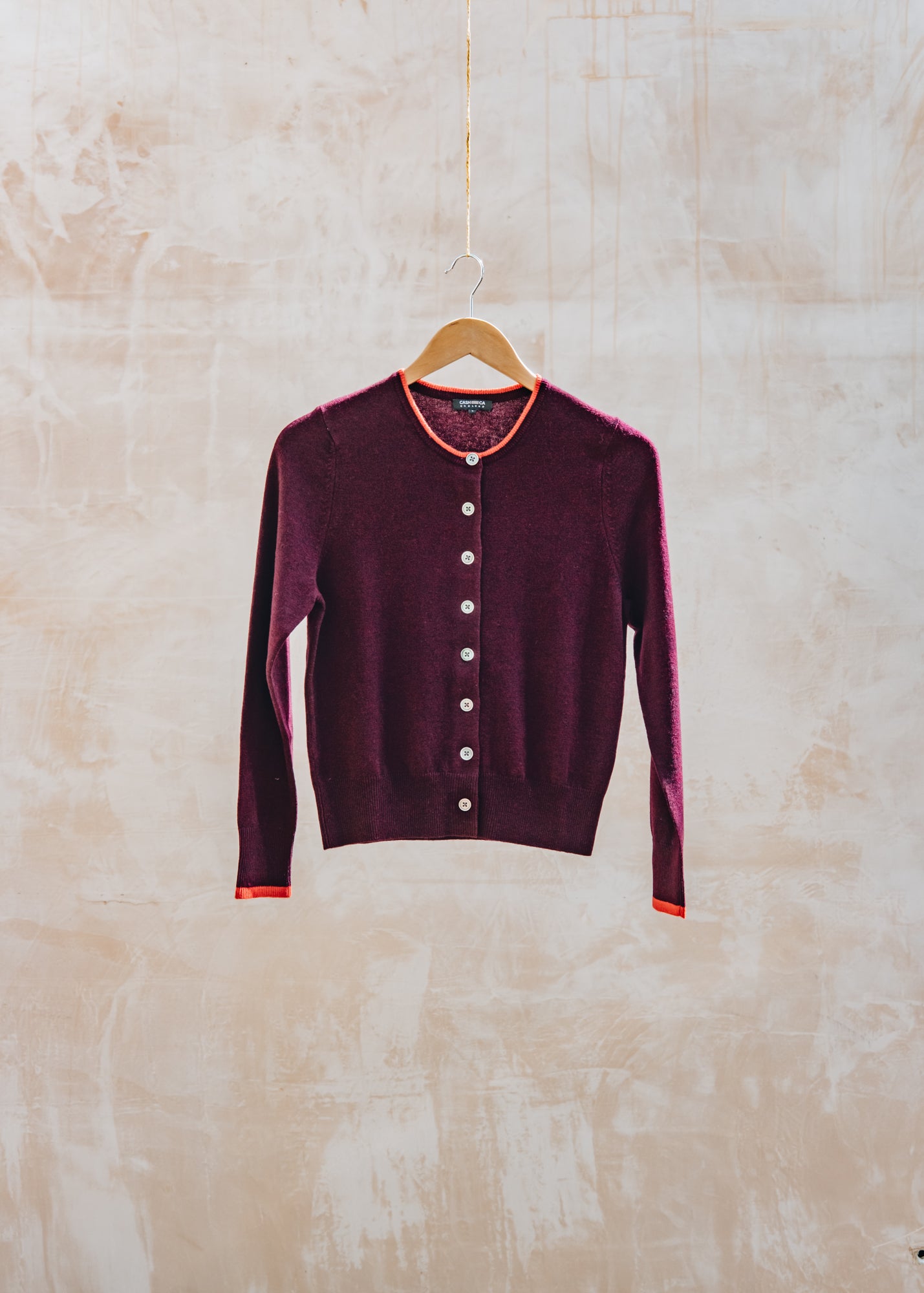 Cardigan Tipped Crew in Plum and Crimson