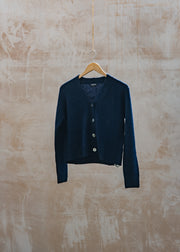Chunky Long Sleeve V-Neck Cardigan in Navy