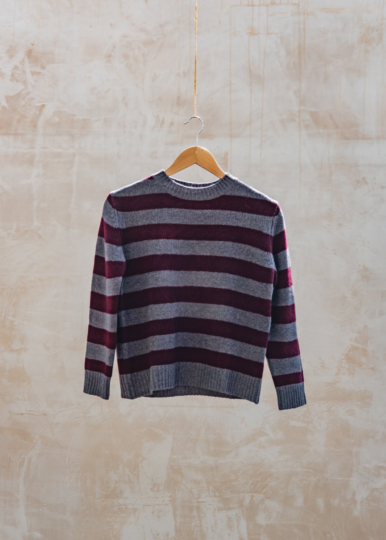 Cash-Ca Chunky Striped 3/4 Sleeve Crew Neck Top in Damson and Fig