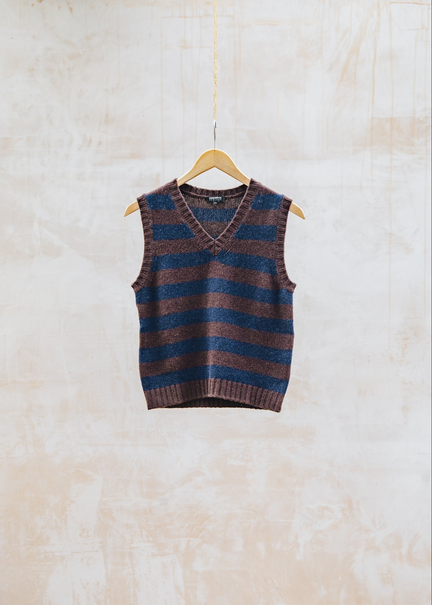 Cash-Ca Striped V-Neck Tank Top in Aubergine and Navy