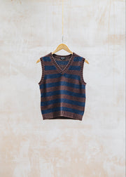 Cash-Ca Striped V-Neck Tank Top in Aubergine and Navy