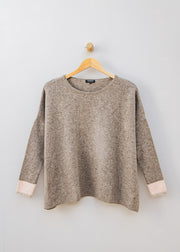 Cash-Ca Oversized Stripe Soft Crew Neck Sweater in Fossil, Blush and Oatmeal