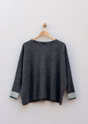 Cash-Ca Oversized Stripe Soft Crew Neck Sweater in Graphite, Silver and Teal