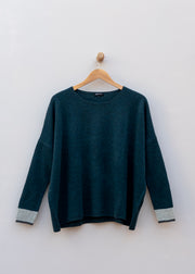Cash-Ca Oversized Stripe Soft Crew Neck Sweater in Teal, Silver and Graphite