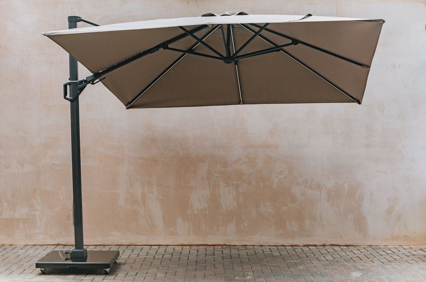 Pacific Lifestyle Glow Challenger Square Free Arm Parasol in Taupe (3mx3m)